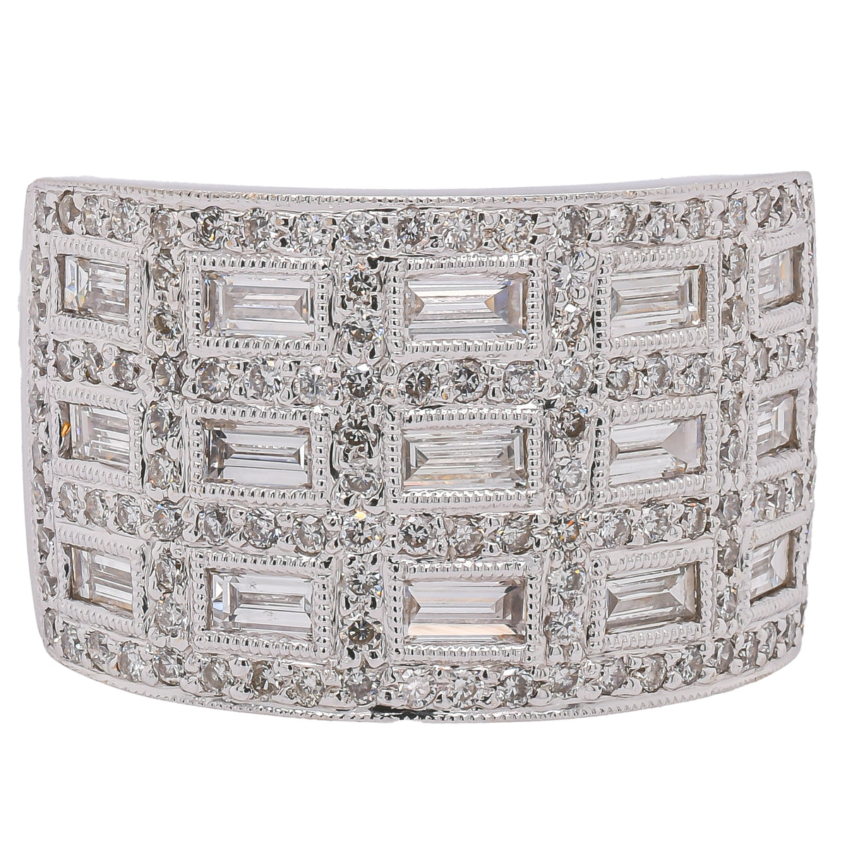 18K White Gold Baguette & Round Diamond Cigar Band | 1.68 CTW