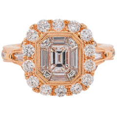 18K Rose Gold Emerald Cut Multi-Shape Diamond Halo Ring | 1.65 CTW, view 1