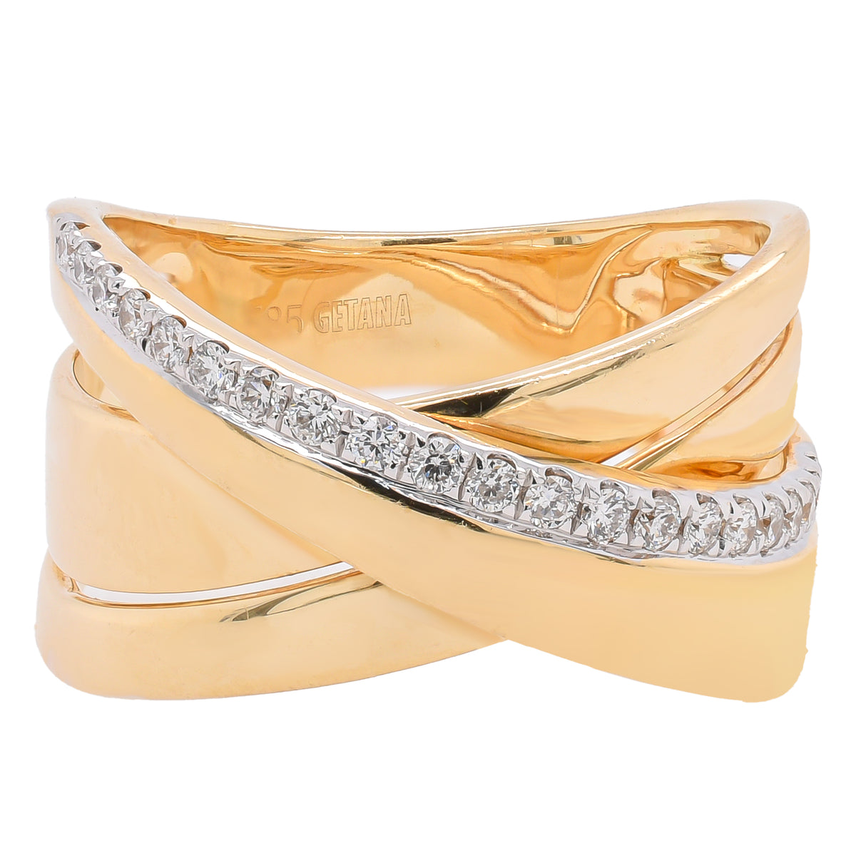 14K Yellow Gold Diamond Flat Crossover Ring