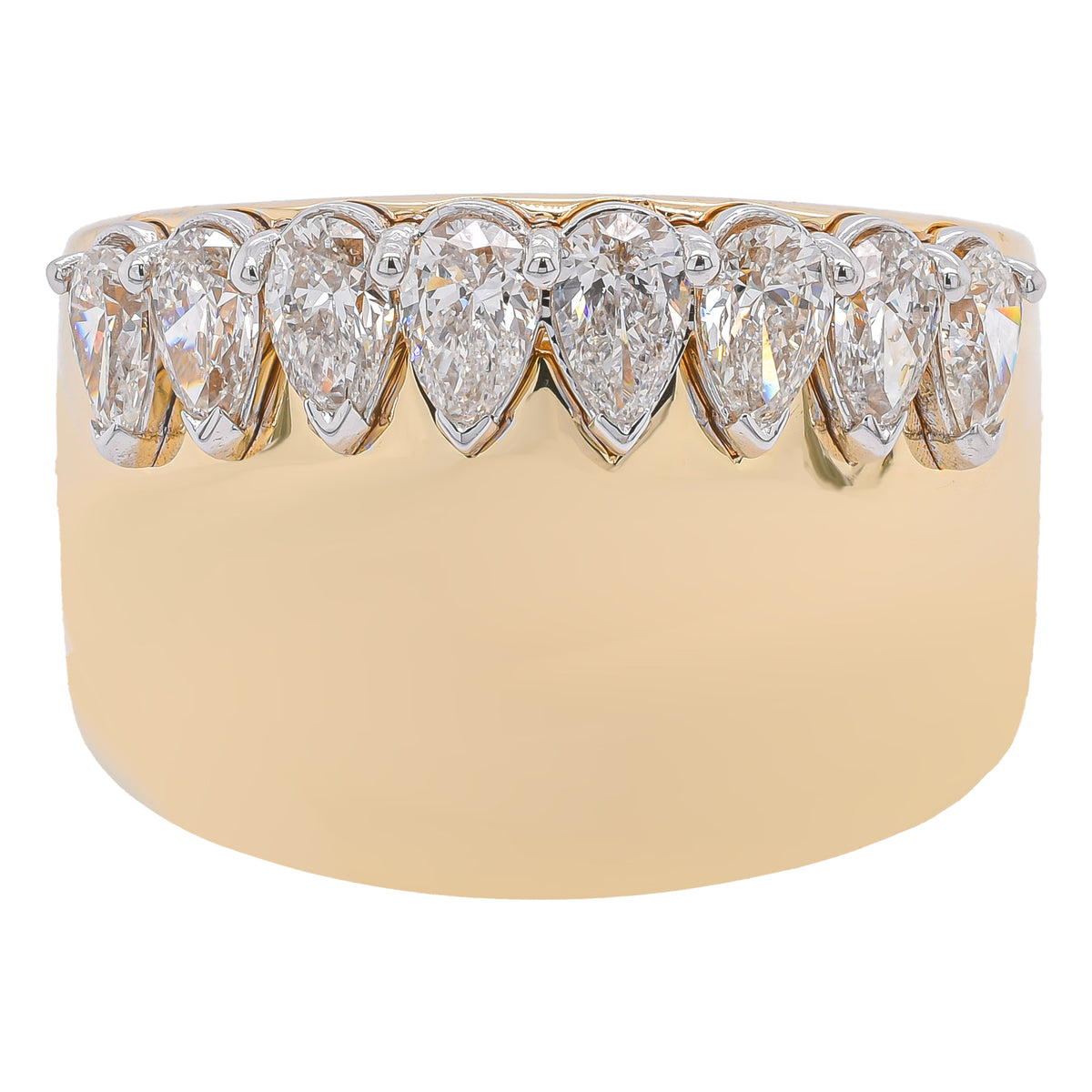 14K Yellow Gold Pear Diamond Wide Cigar Fashion Ring | 1.28 CTW