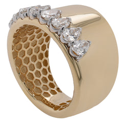 14K Yellow Gold Diamond Pear Wide Cigar Band 14.5mm, view 2