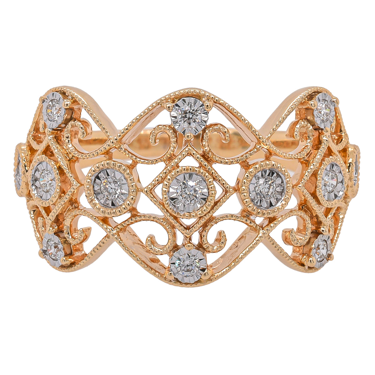 14K Yellow Gold Filigree Antique Diamond Ring