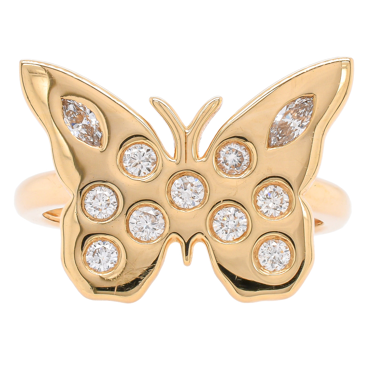 14K Yellow Gold Diamond Butterfly Ring