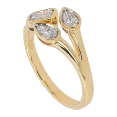 14K Yellow Diamond Bezel Bypass Three Stone Ring, view 2