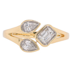 14K Yellow Diamond Bezel Bypass Three Stone Ring, view 1