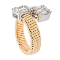 14K Yellow and White Gold Diamond Bypass Ribbed Ring, view 2