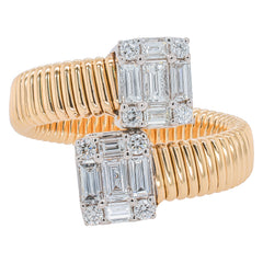 14K Yellow and White Gold Diamond Bypass Ribbed Ring, view 1