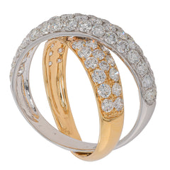 14K Yellow and Platinum Diamond Crossover Pave Fashion Ring, view 2