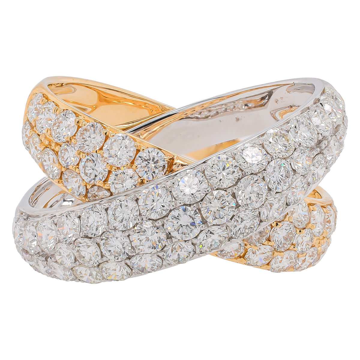 14K Yellow and Platinum Diamond Crossover Pave Fashion Ring