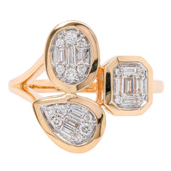 14K Yellow Gold Diamond Shape Cluster Triple Bypass Ring, view 1
