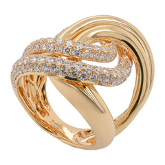 18K Yellow Gold Diamond Double Loop Fashion Ring, view 2