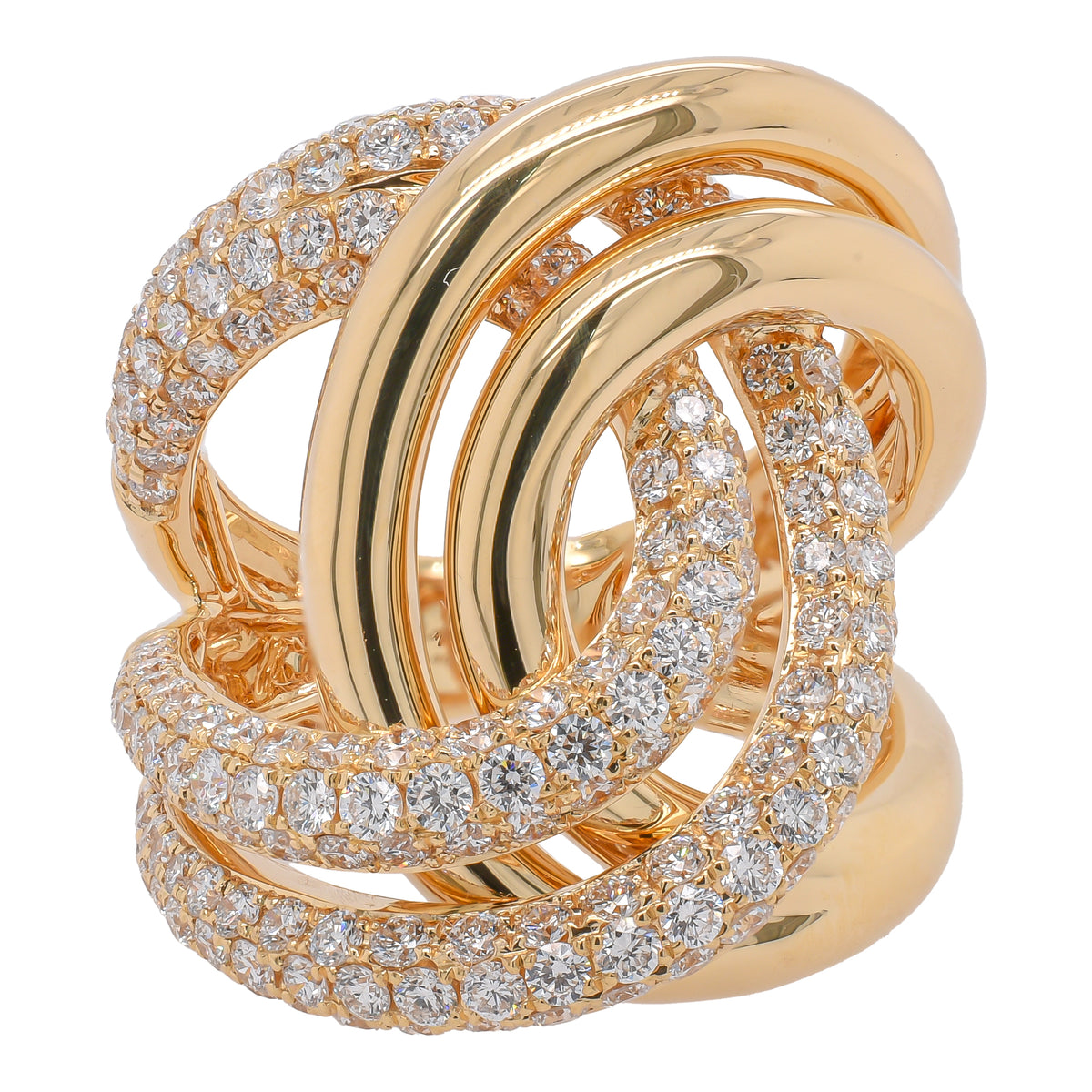 18K Yellow Gold Diamond Double Loop Fashion Ring