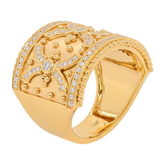 18K Yellow Gold Diamond Filigree Cigar Ring, view 2