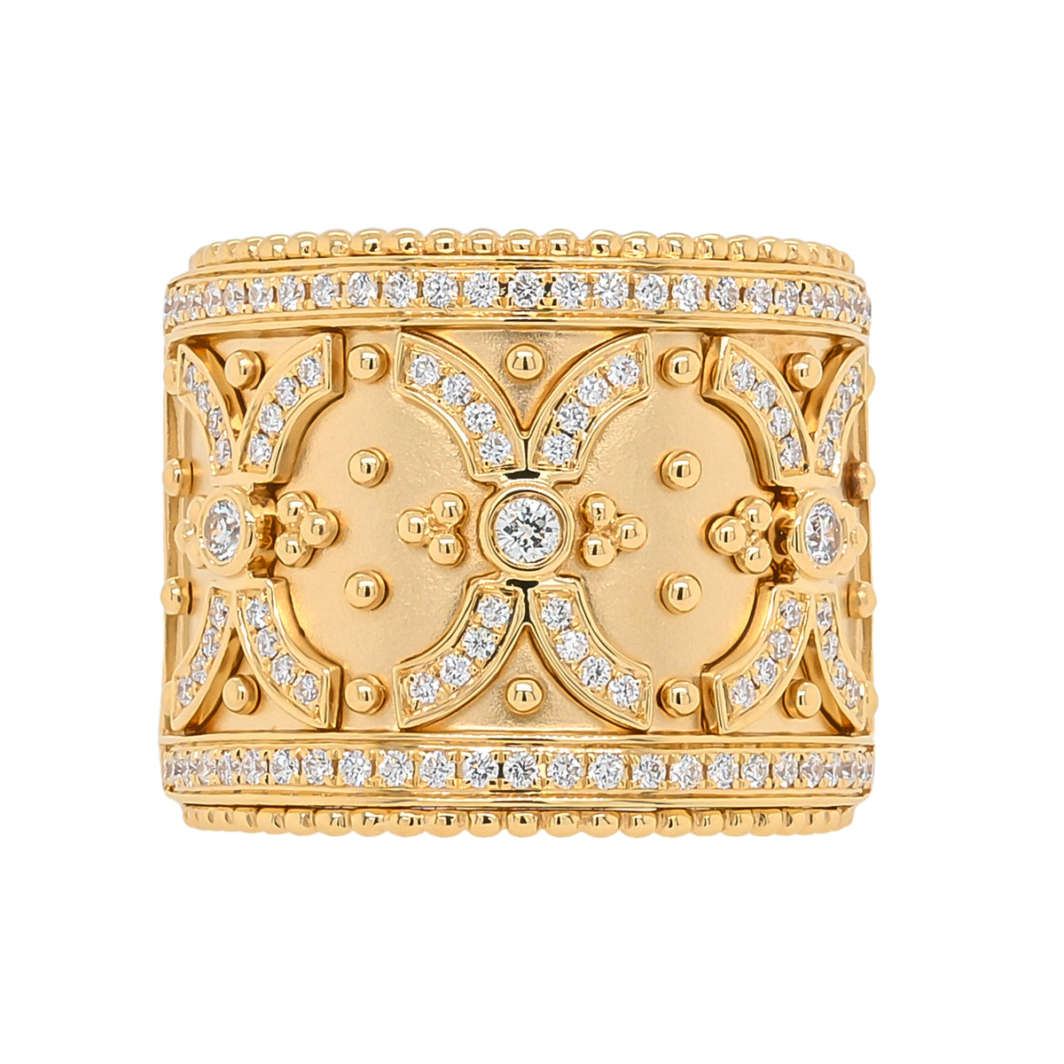 18K Yellow Gold Diamond Filigree Cigar Ring