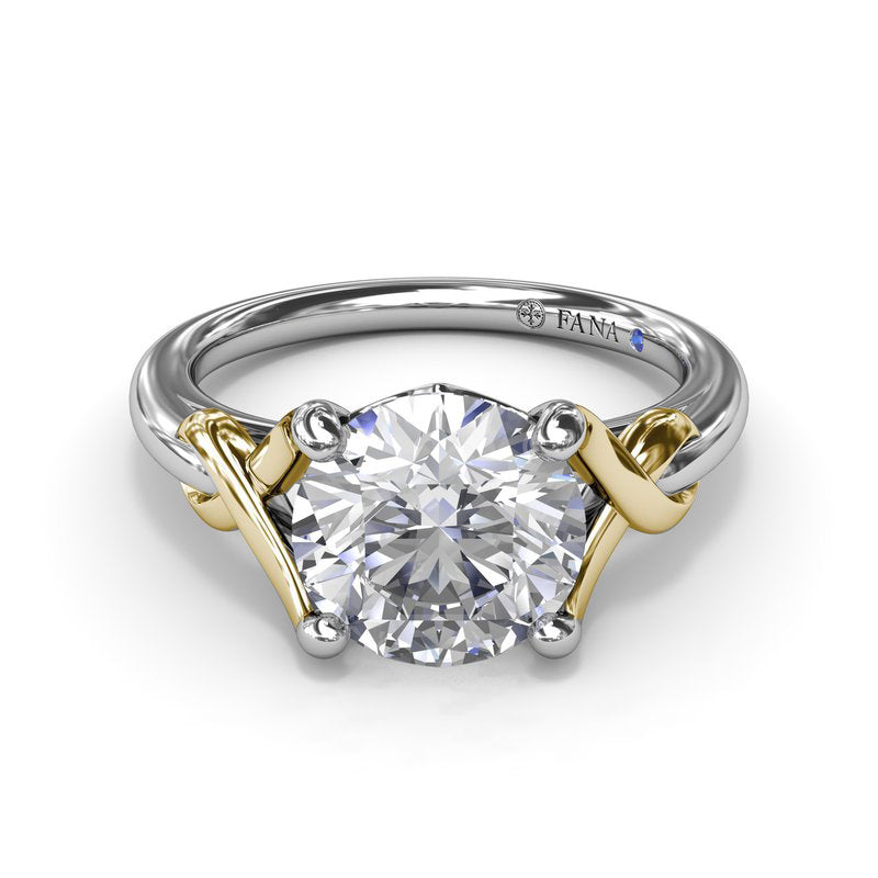 14K White and Yellow Gold Semi-Mount 2CT Smooth Love Knot Diamond Engagement Ring