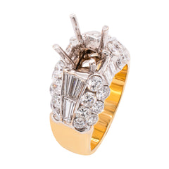 18K Yellow and White Gold Bubble and Baguette Diamond Semi Mount Ring with Variable Mount, view 2