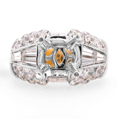 18K Yellow and White Gold Bubble and Baguette Diamond Semi Mount Ring with Variable Mount, view 1
