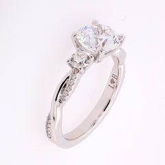 14K White Gold Three Stone Semi-Mount Twisted Side Details Engagement Ring, view 2