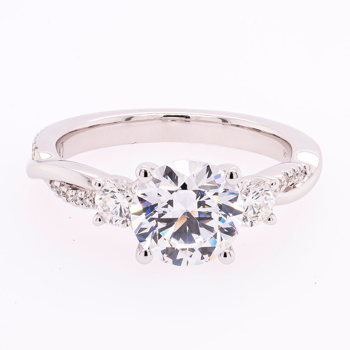 14K White Gold Three Stone Semi-Mount Twisted Side Details Engagement Ring
