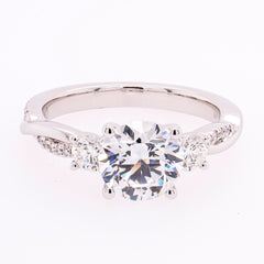 14K White Gold Three Stone Semi-Mount Twisted Side Details Engagement Ring, view 1