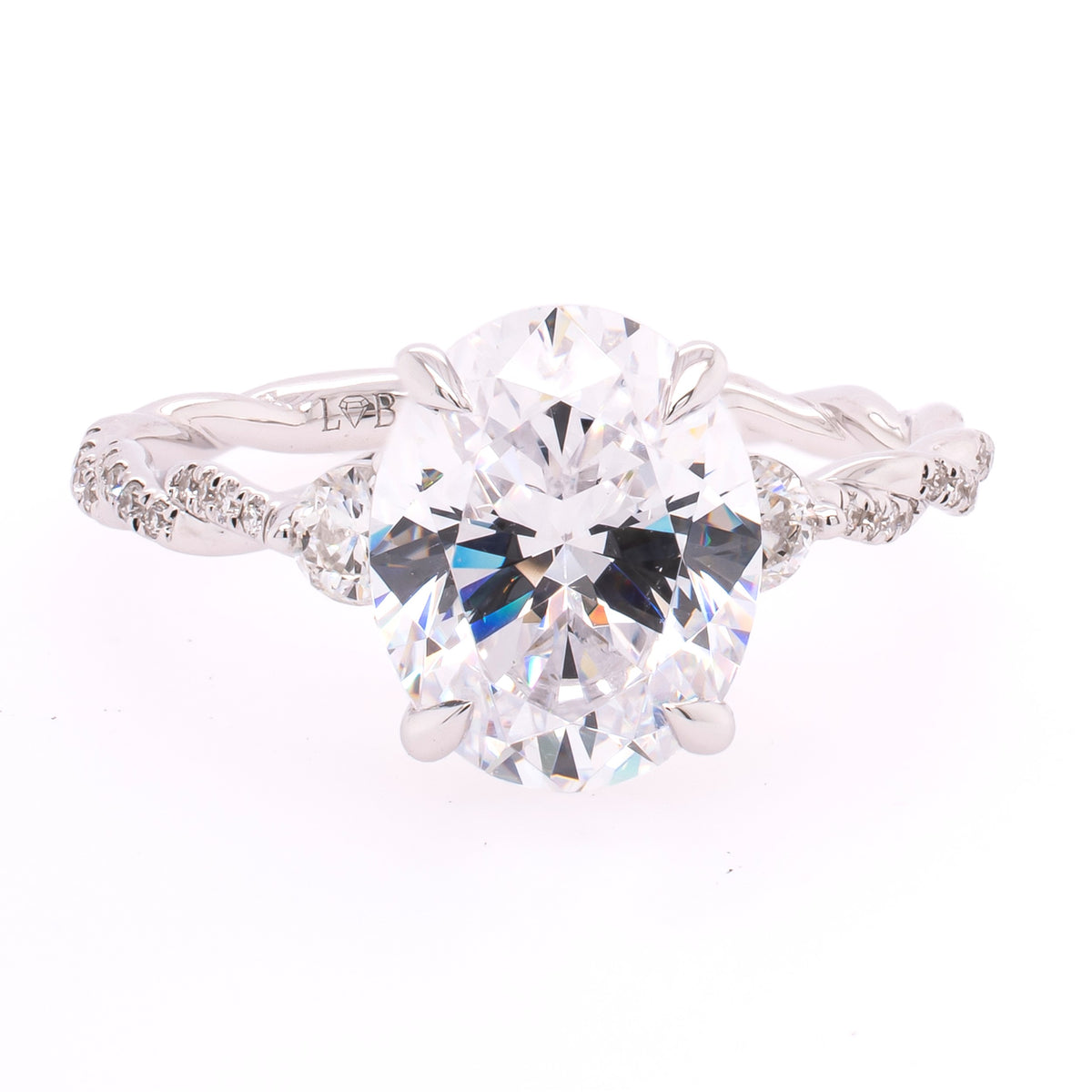 14K White Gold Oval CZ Semi-Mount 2.00CT Twisted Shank Diamond Engagement Ring