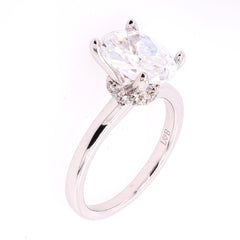 14K White Gold Oval CZ Semi-Mount 1.50CT Triangle Side Diamond Shank Engagement Ring, view 2