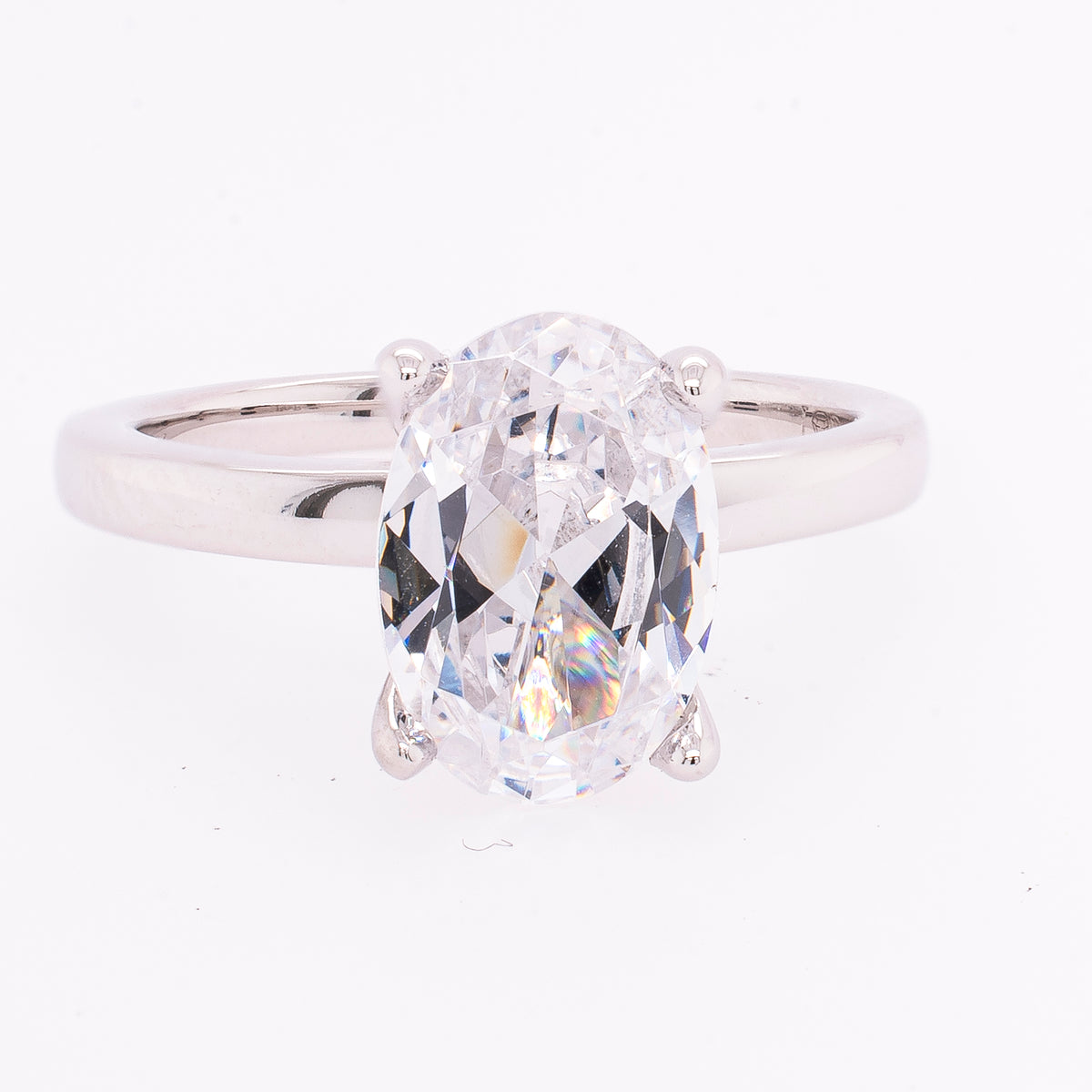 14K White Gold Oval CZ Semi-Mount 2.0CT with Hidden Diamond Halo Collar Engagement Ring