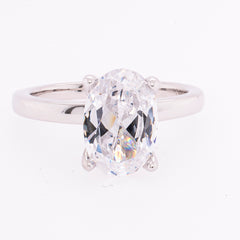 14K White Gold Oval CZ Semi-Mount 2.0CT with Hidden Diamond Halo Collar Engagement Ring, view 1