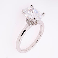 14K White Gold Oval CZ Semi-Mount 2.0CT with Hidden Diamond Halo Collar Engagement Ring, view 2