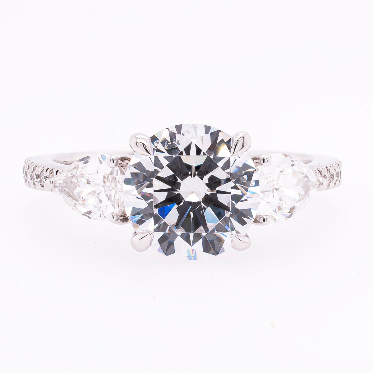 14K White Gold Three Stone Round CZ Semi-Mount 2.00CT with Diamond Shank Engagement Ring
