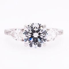 14K White Gold Three Stone Round CZ Semi-Mount 2.00CT with Diamond Shank Engagement Ring, view 1