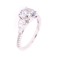 14K White Gold Three Stone Round CZ Semi-Mount 2.00CT with Diamond Shank Engagement Ring, view 2