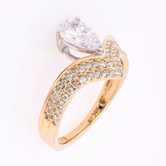 14K Yellow and White Gold Floating Pear CZ Semi-Mount 1.00CT With V Shaped Diamond Shank Engagement Ring, view 2