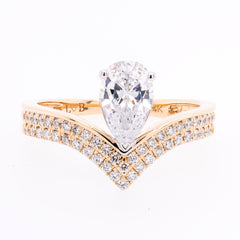 14K Yellow and White Gold Floating Pear CZ Semi-Mount 1.00CT With V Shaped Diamond Shank Engagement Ring, view 1