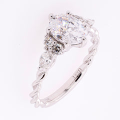 14K White Gold Oval CZ Semi-Mount 1.50CT with Twisted Side Marquise Diamond Engagement Ring, view 2