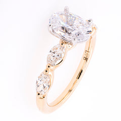 14K Yellow and White Gold Oval CZ Semi-Mount 1.50CT with Marquise Side Diamond Engagement Ring, view 2
