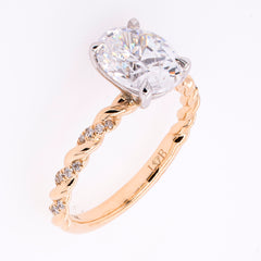14K Yellow and White Gold Oval CZ Semi-Mount 2.00CT Twisted Side Engagement Ring, view 2