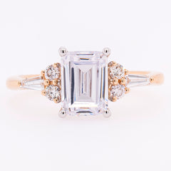 14K Yellow and White Gold Emerald CZ Semi-Mount 1.50CT with Tapered Diamond Side Stone Engagement Ring, view 1