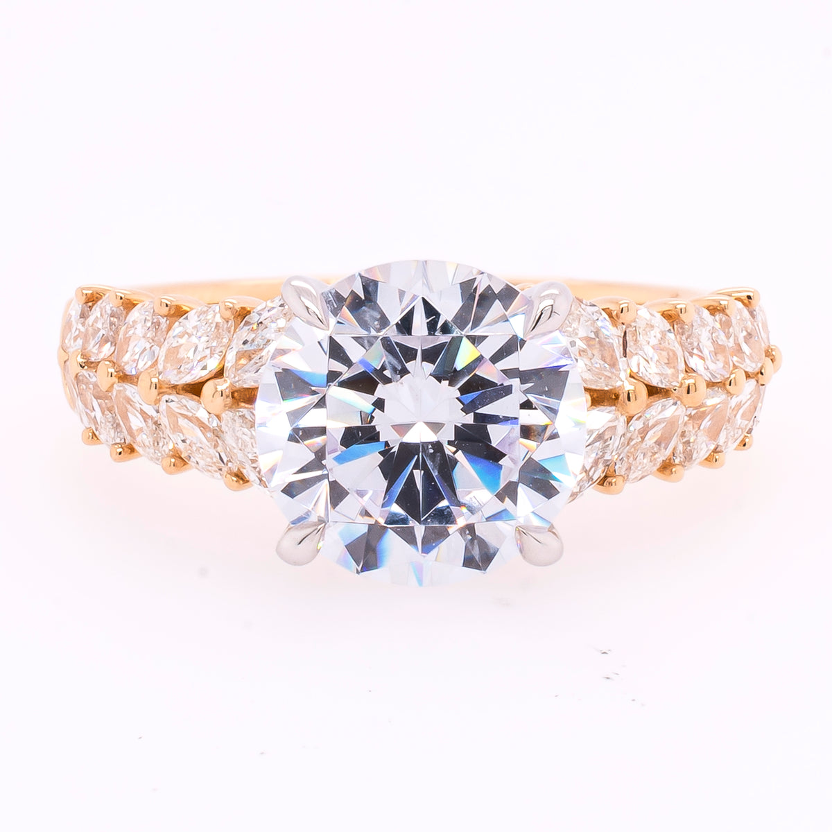 14K Yellow and White Gold Marquise Leaf Shank Semi-Mount 3.00CT Engagement Ring