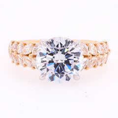 14K Yellow and White Gold Marquise Leaf Shank Semi-Mount 3.00CT Engagement Ring, view 1