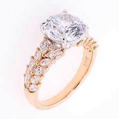 14K Yellow and White Gold Marquise Leaf Shank Semi-Mount 3.00CT Engagement Ring, view 2