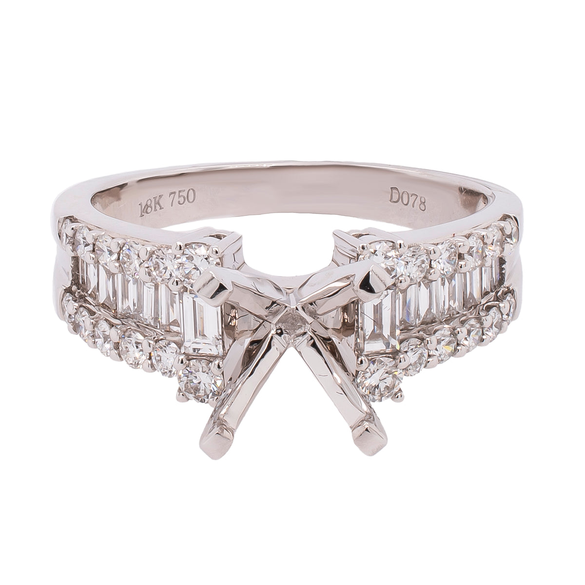 18K White Gold 2ct Head Baguette Diamond Unset Enagement Ring