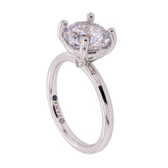 14K White Gold Solitaire Engagement Ring with Two Mounted Diamonds, view 2