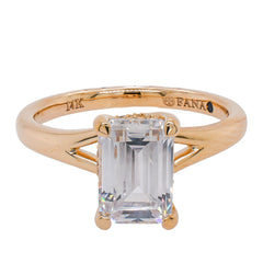14K Yellow Gold 2CT Emerald Cut Hidden Halo Split Shank Engagement Ring, view 1