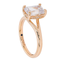 14K Yellow Gold 2CT Emerald Cut Hidden Halo Split Shank Engagement Ring, view 2
