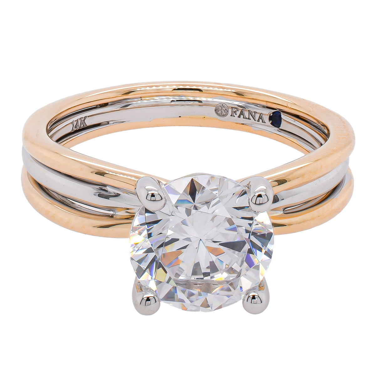 14K Yellow and White Gold 2CT Round Twisted Triple Row Two-Toned Diamond Engagement Ring