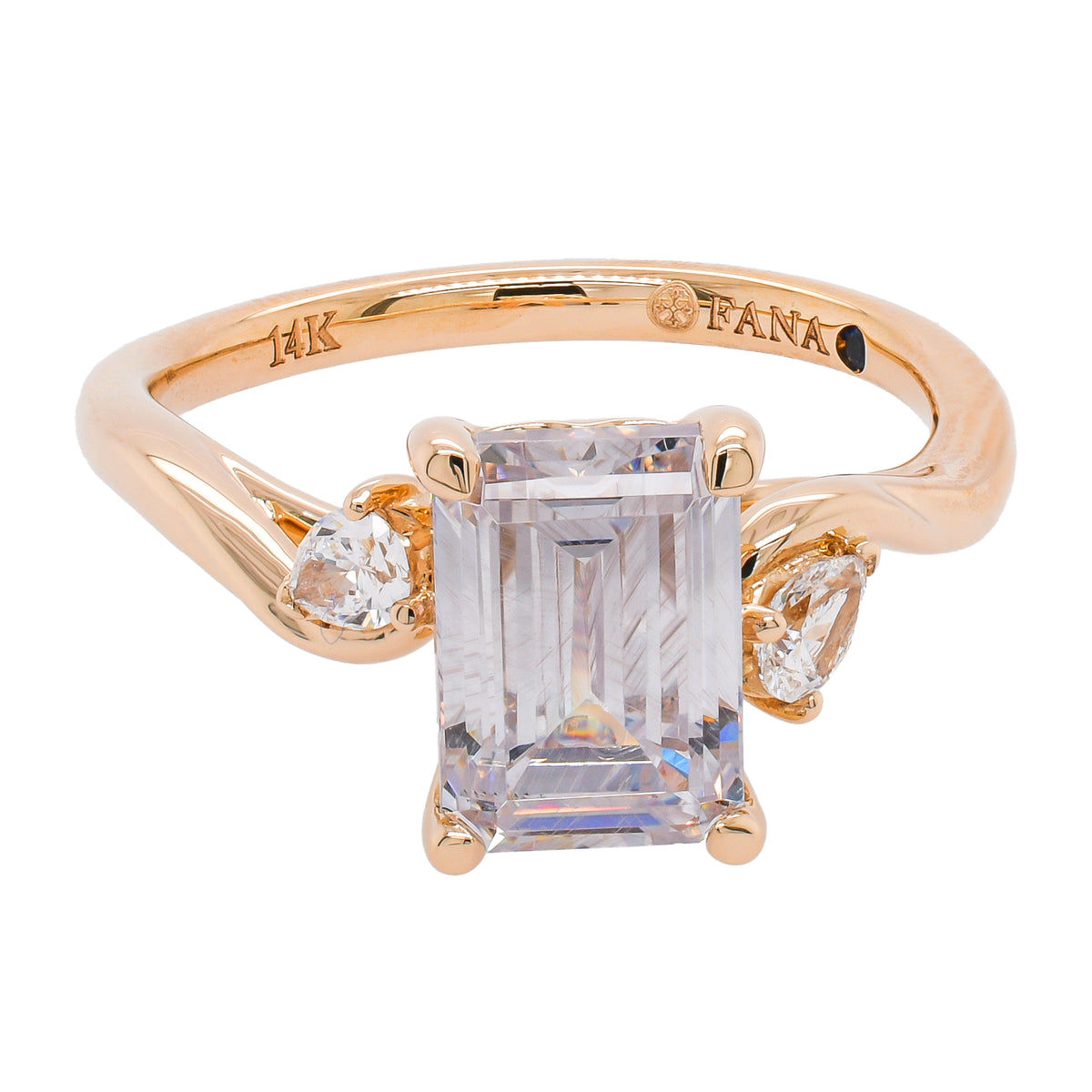 14K Yellow Gold 2CT Emerald Pear Bypass Accent Diamond Engagement Ring