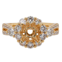 18K Yellow Gold Diamond Halo Semi-Mount Engagement Ring for 1 CT Center, view 1