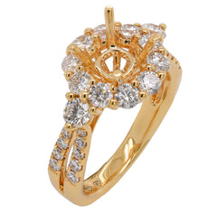 18K Yellow Gold Diamond Halo Semi-Mount Engagement Ring for 1 CT Center, view 2