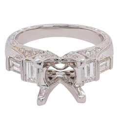 18K White Gold Diamond Semi-Mount Engagement Ring with Baguette Accents | 0.96 CTW, view 1